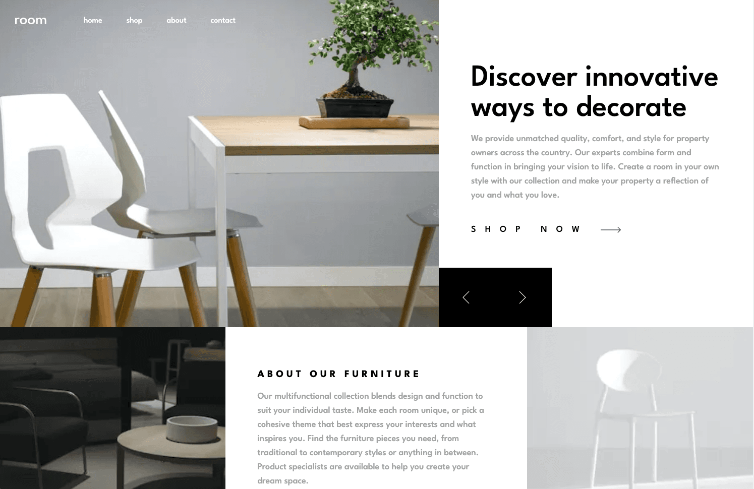 The furniture store website named 'Room'